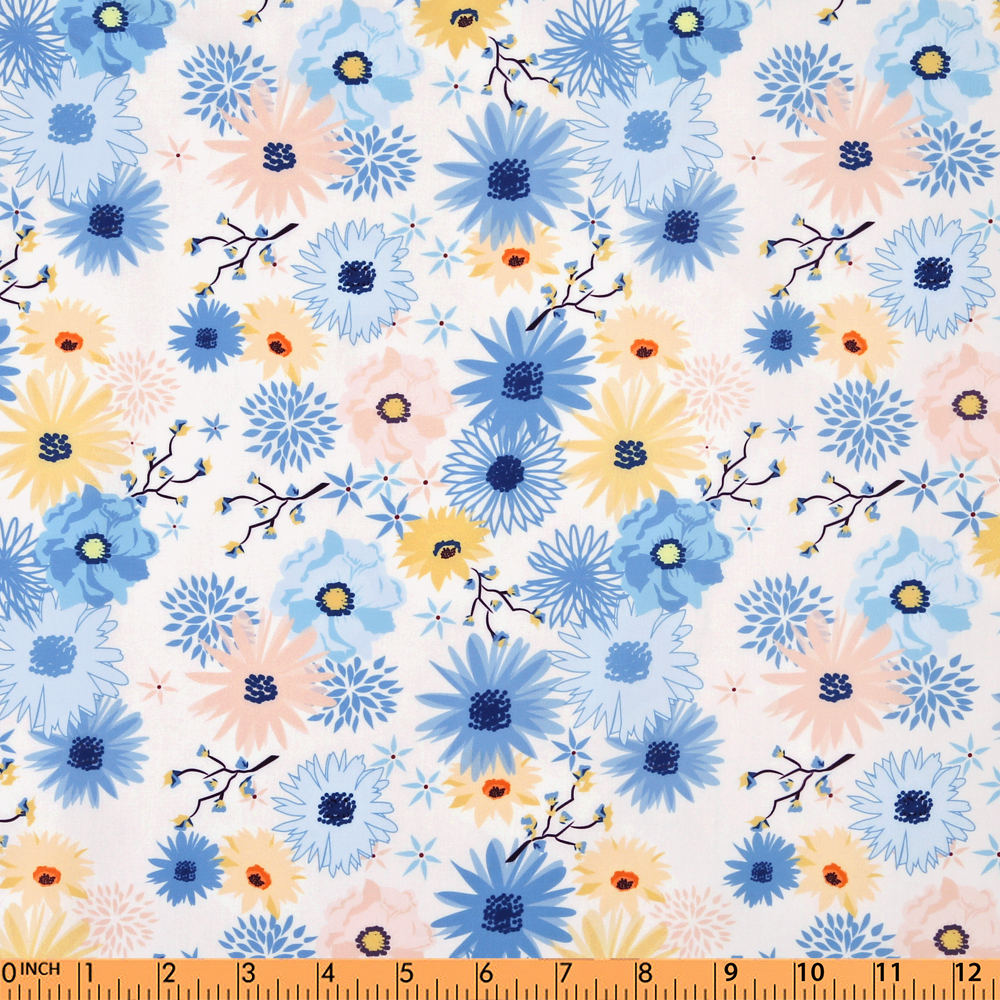 F75-blue daisy woven pinted 4.0 fabric